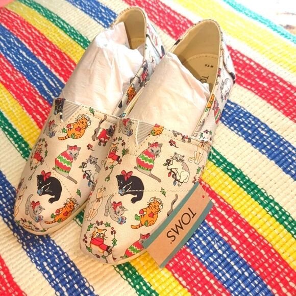 Toms Shoes - Tom's Holiday‎ Christmas cat print shoes women's size 7.5
